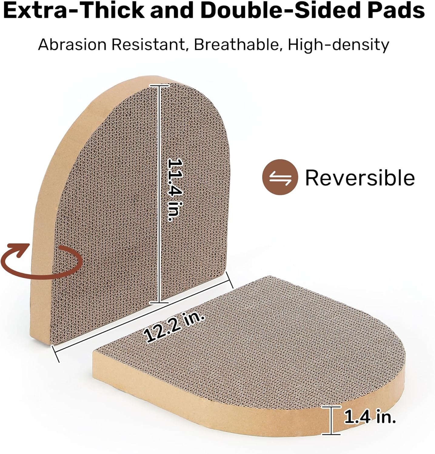 Cat scratcher with dimensions and features on a white background at Pet Servo