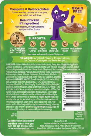 Cat food package with text and graphics on a green background at Pet Servo