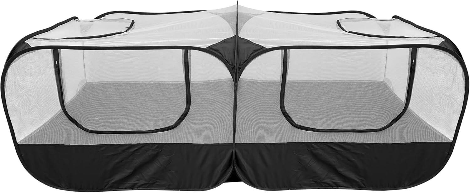 Black and white pet playpen with mesh sides at Pet Servo