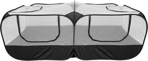 Black and white pet playpen with mesh sides at Pet Servo