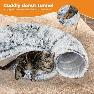 PaWz - Large Cat Tunnel Bed with Central Soft Mat, Fluffy Cat Cave Donut Tunnel at Pet Servo