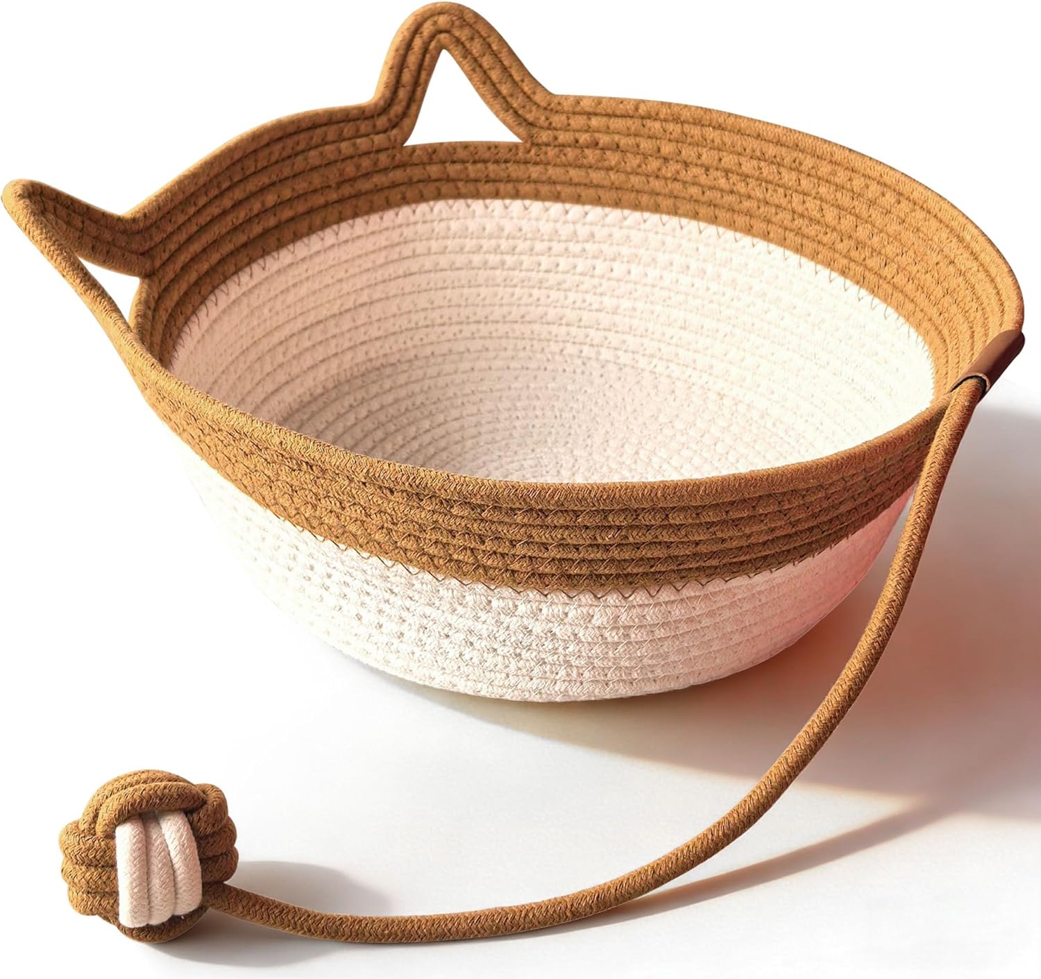 Woven basket with a handle on a white background at Pet Servo