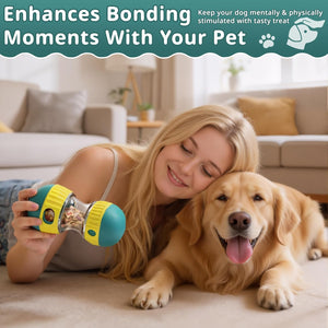 Woman lying on a couch with a dog, holding a pet toy, in a living room setting at Pet Servo