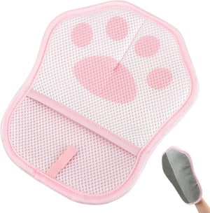 Pink mesh scrubber with heart design on a white background at Pet Servo
