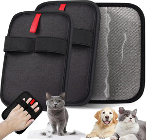 Pet car seat covers with a hand holding one, and two cats and a dog in the foreground at Pet Servo