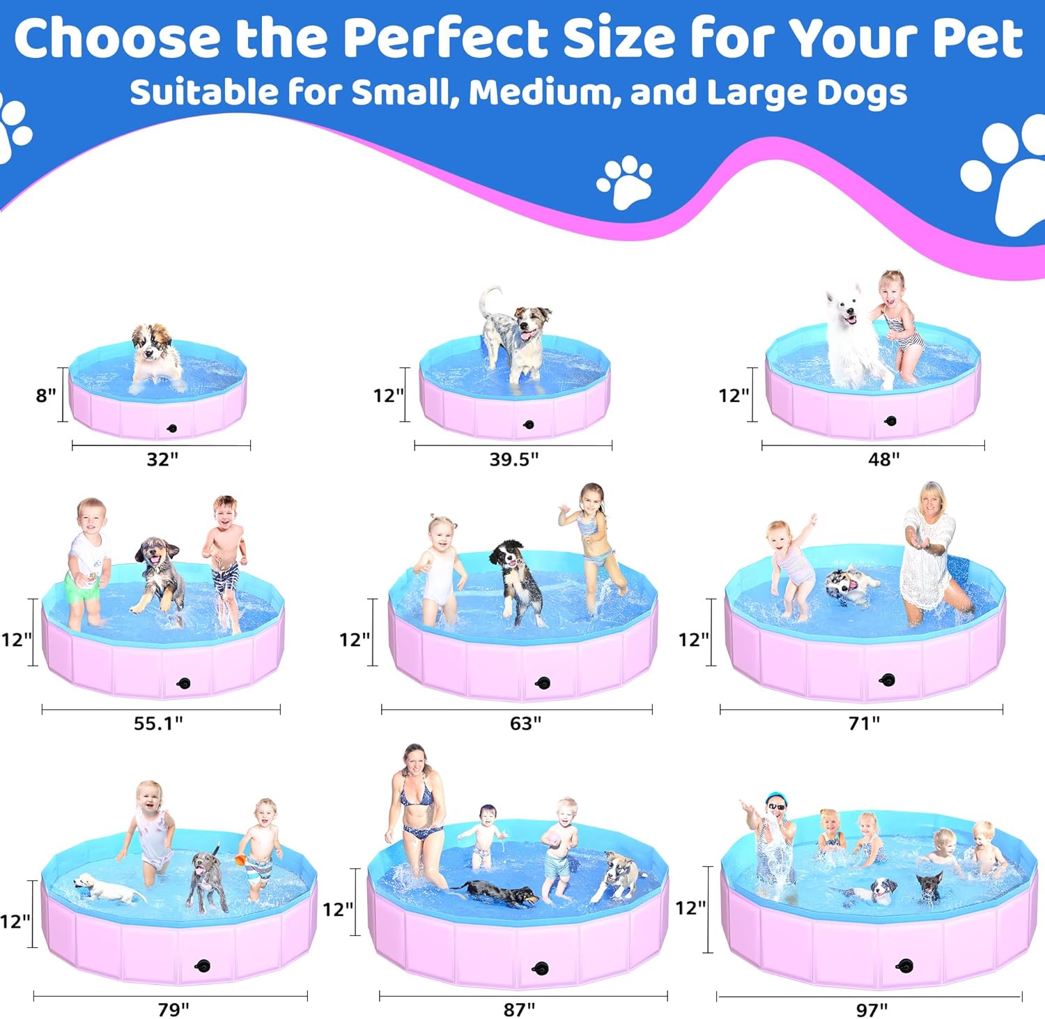 Doggy pool with various sizes for different pet dimensions at Pet Servo