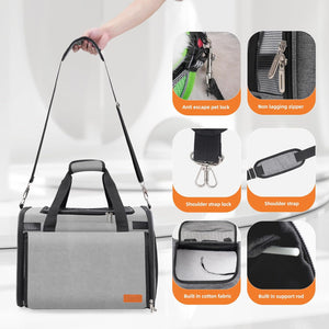 Pet carrier with features highlighted on a white background at Pet Servo