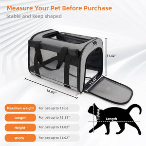 Pet carrier with dimensions and weight capacity on a white background at Pet Servo
