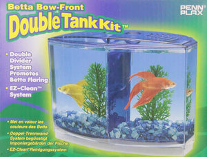 Betta Bow-Front Double Tank Kit packaging with fish and plants on a green background at Pet Servo