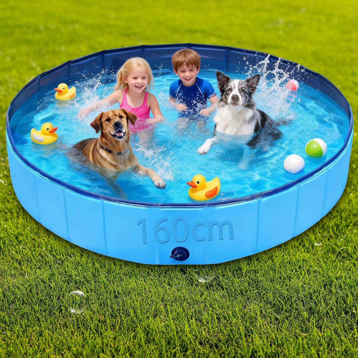 Beslike - Foldable Swimming Pool, Extra Large 160×30 cm Bathtub for Pets Indoor Outdoor Backyard Use
