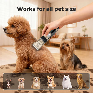 Dog grooming brush being used on a dog with another dog in the background, in a home setting at Pet Servo