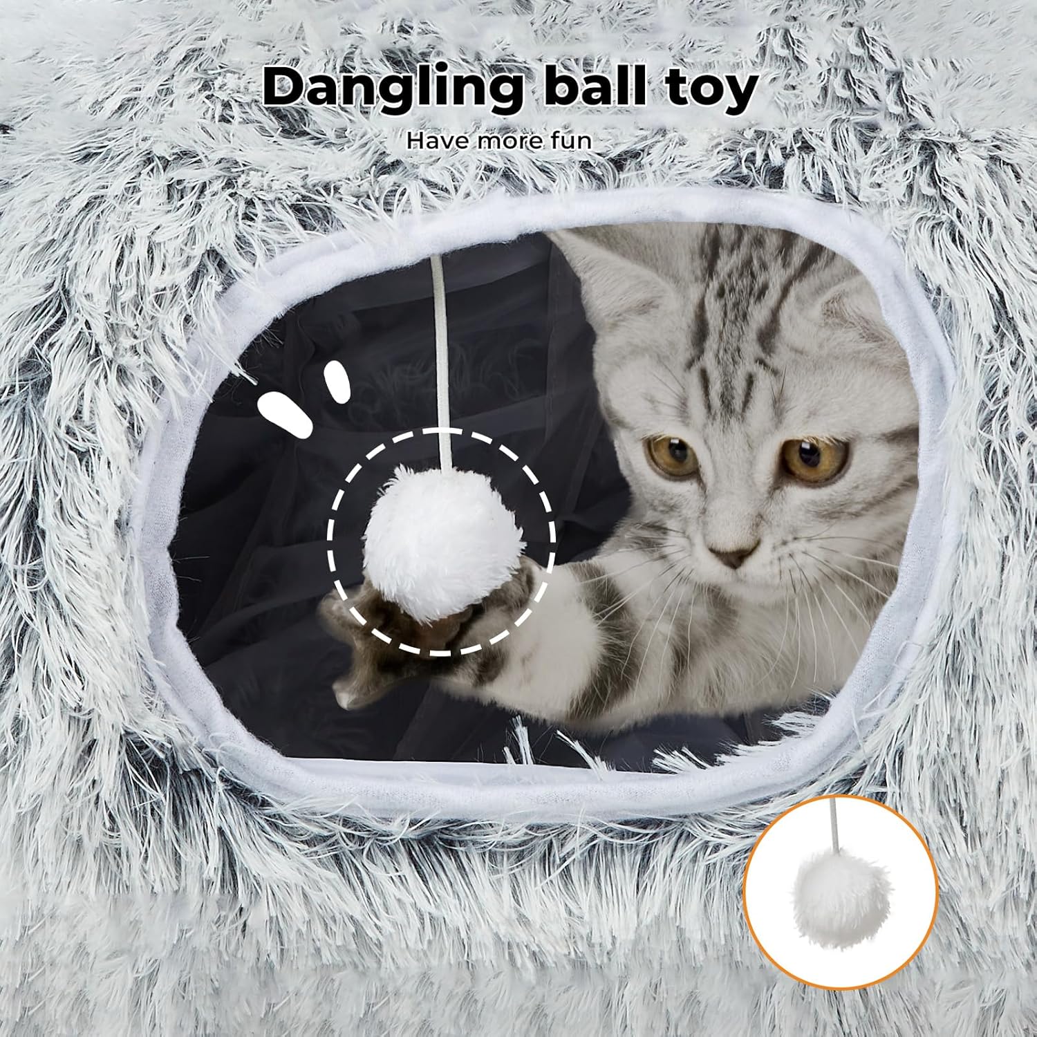 PaWz - Large Cat Tunnel Bed with Central Soft Mat, Fluffy Cat Cave Donut Tunnel at Pet Servo