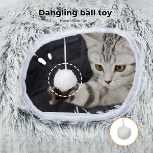 PaWz - Large Cat Tunnel Bed with Central Soft Mat, Fluffy Cat Cave Donut Tunnel at Pet Servo