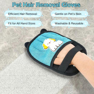 Pet hair removal glove with cartoon design on a textured surface at Pet Servo