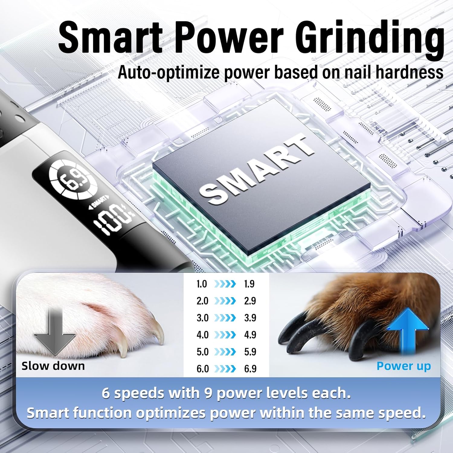 Buy Casfuy 6-Speed Pet Nail Grinder with 2 LED Lights at Pet Servo