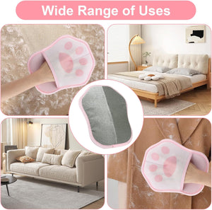 Collage of a pink paw-shaped cleaning mitt being used on various surfaces with text 'Wide Range of Uses' at Pet Servo