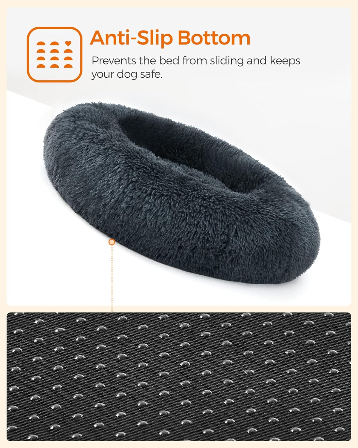 Dog bed with anti-slip bottom feature on a white background at Pet Servo