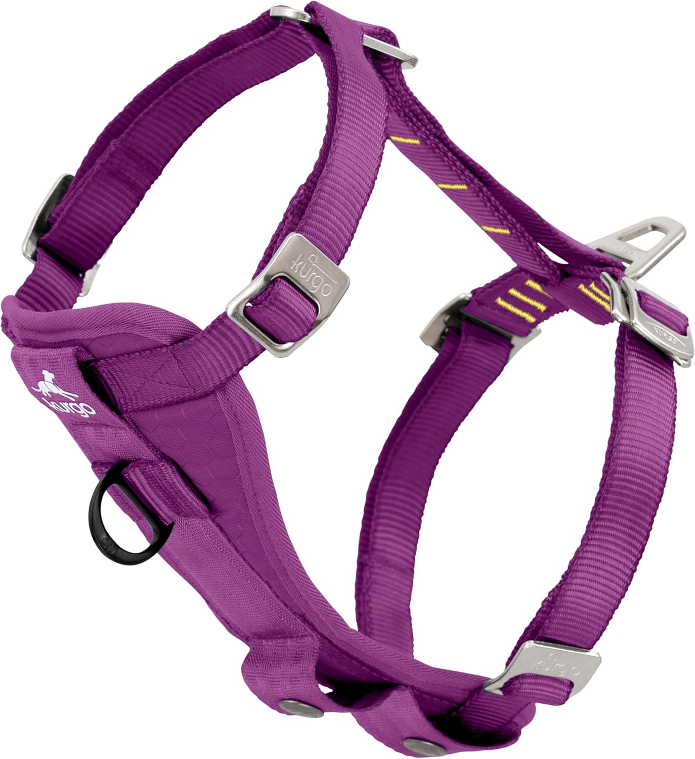 Purple dog harness with metal buckles on a white background at Pet Servo