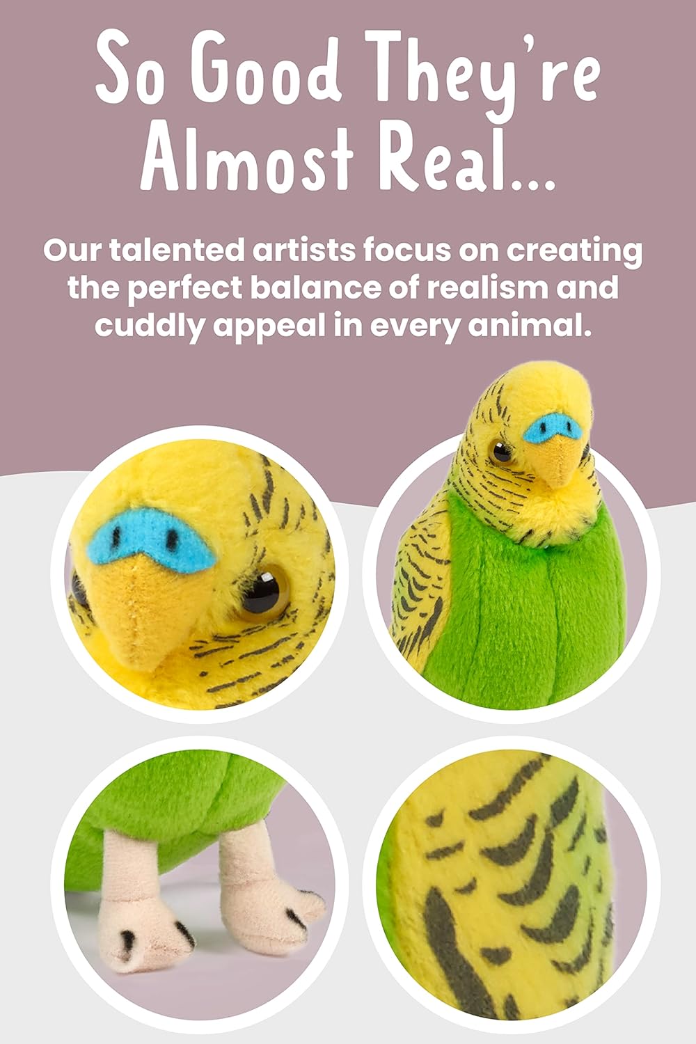 LIVING NATURE - Yellow Budgerigar Plush Toy with Sound - Petservo