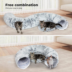 PaWz - Large Cat Tunnel Bed with Central Soft Mat, Fluffy Cat Cave Donut Tunnel at Pet Servo
