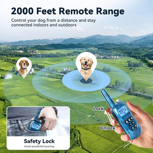 Dog remote trainer with 2000 feet remote range, control your dog from a distance, and stay connected indoors and outdoors at Pet Servo