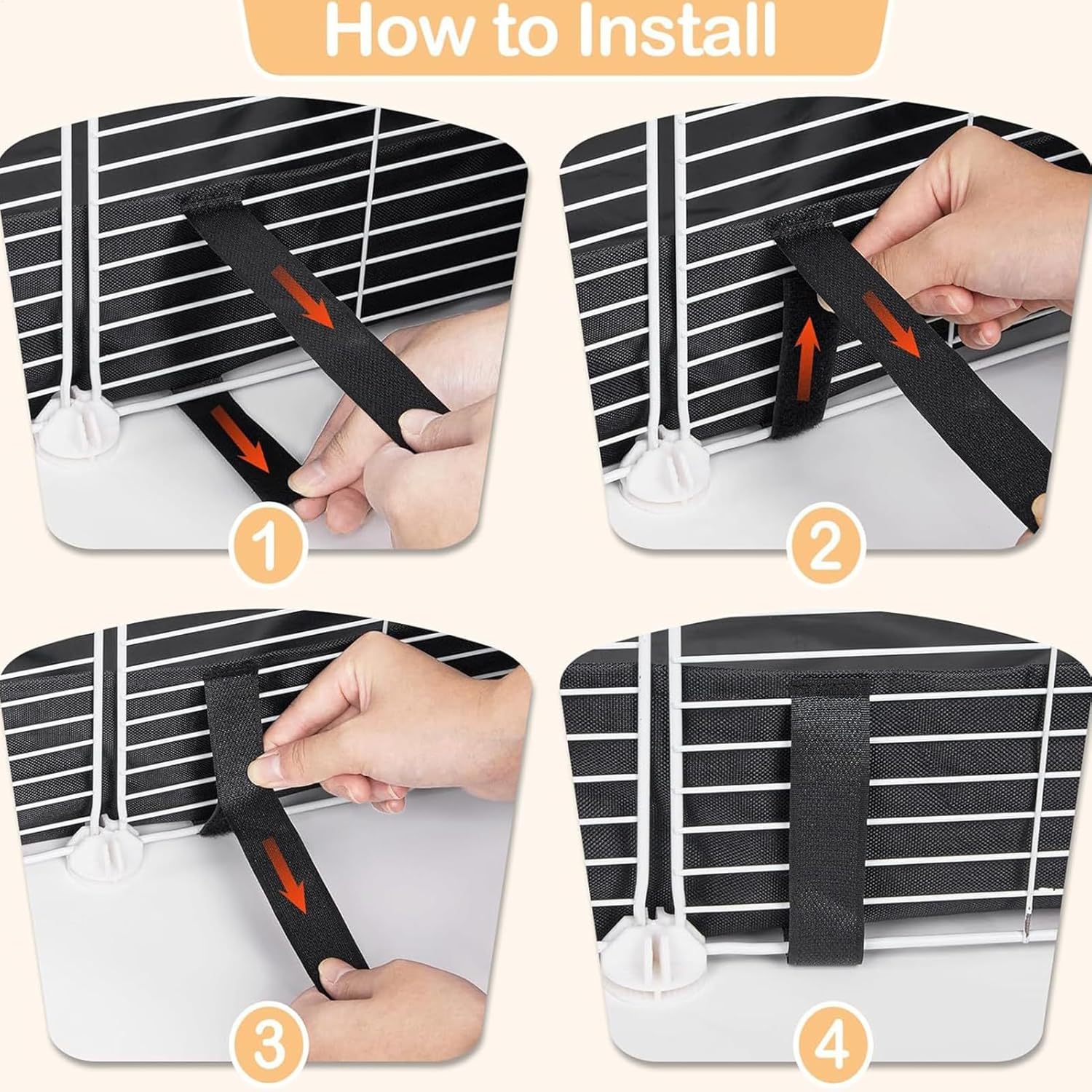 Step-by-step guide on how to install a product with arrows and numbered steps at Pet Servo