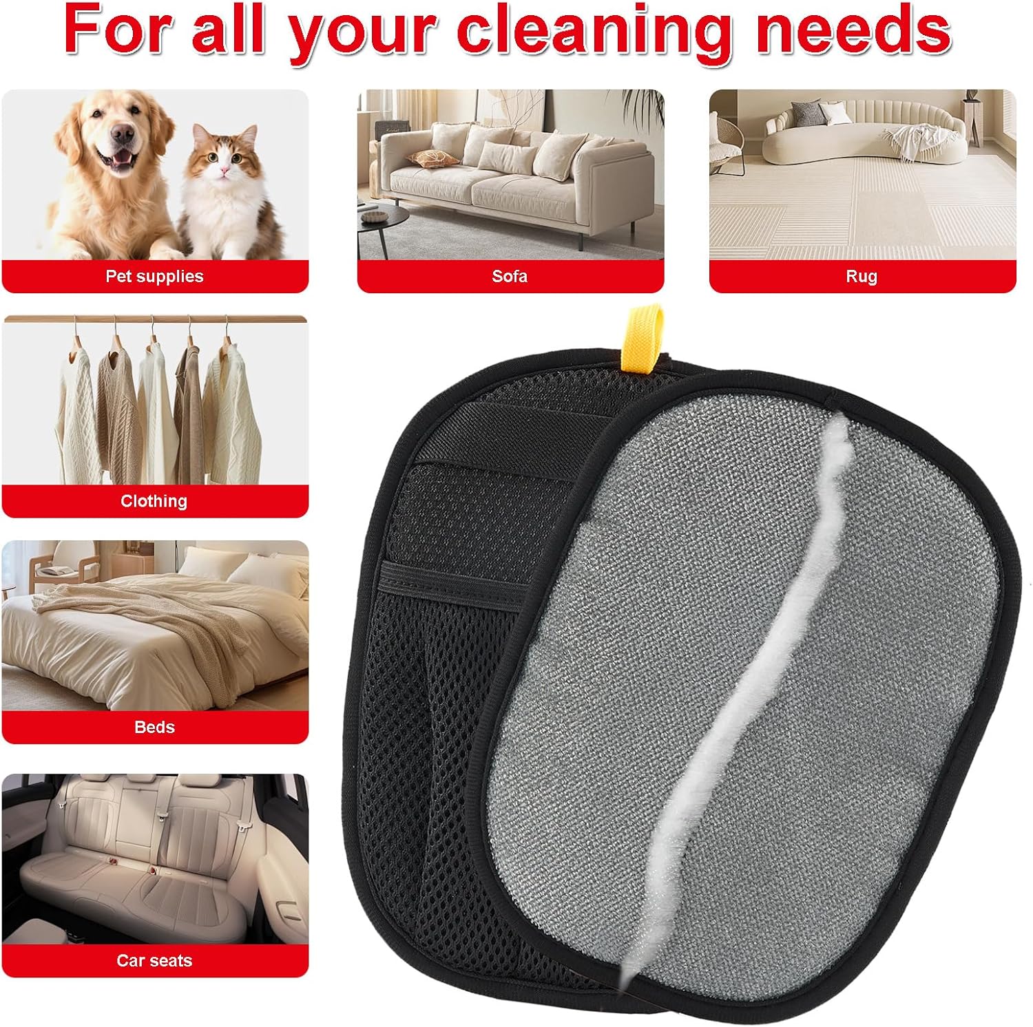 Cleaning tool with text 'For all your cleaning needs' and images of pets, furniture, and clothing at Pet Servo