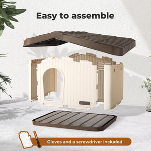 Assembly instructions for a pet playpen with text indicating ease of assembly and included tools at Pet Servo