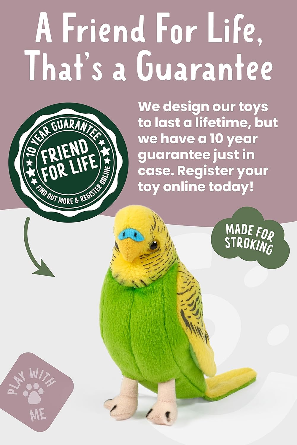 LIVING NATURE - Yellow Budgerigar Plush Toy with Sound - Petservo