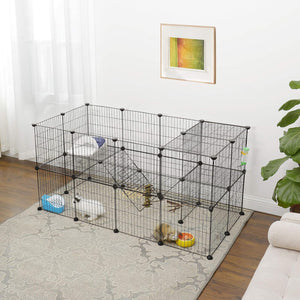 Pet playpen with small animals inside in a living room setting at Pet Servo