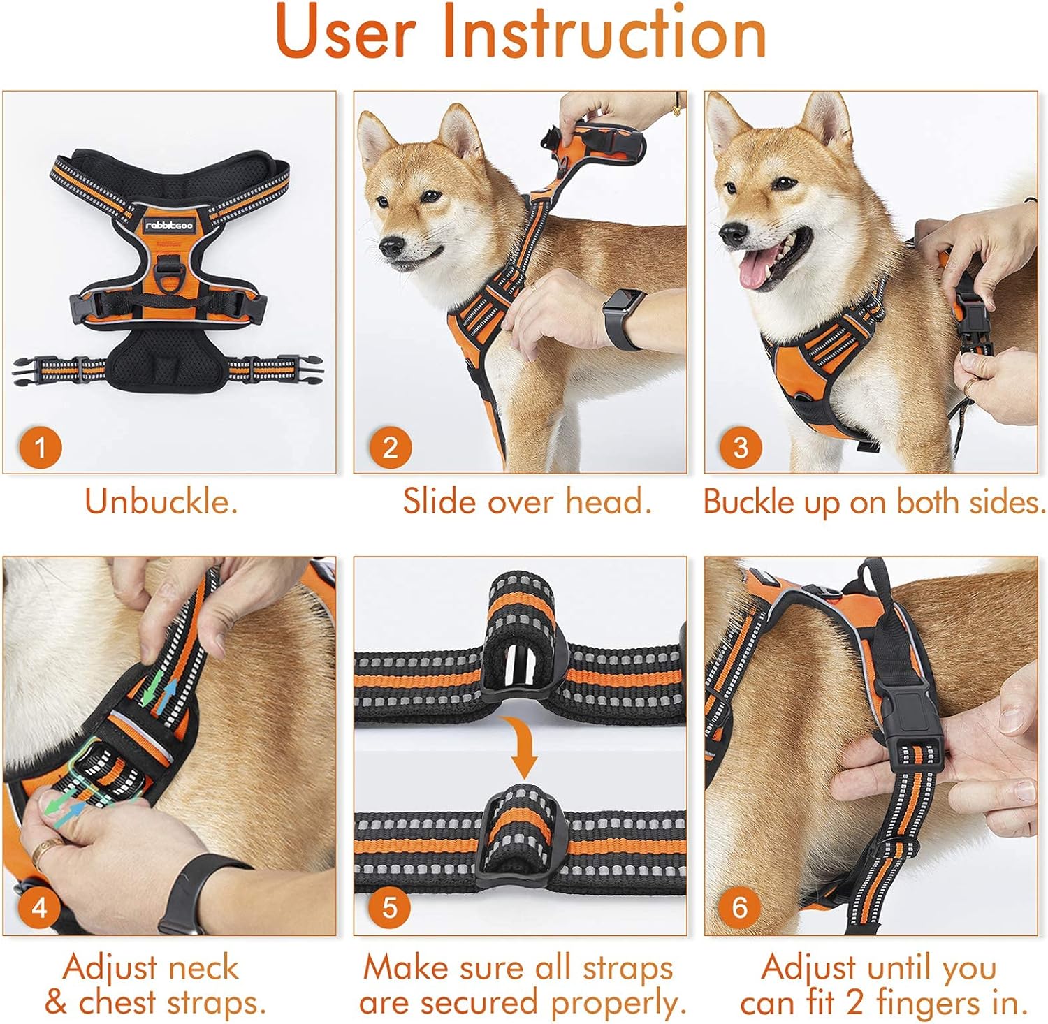 Rabbitgoo - Outdoor Adjustable Pet Harness (Orange) at Pet Servo