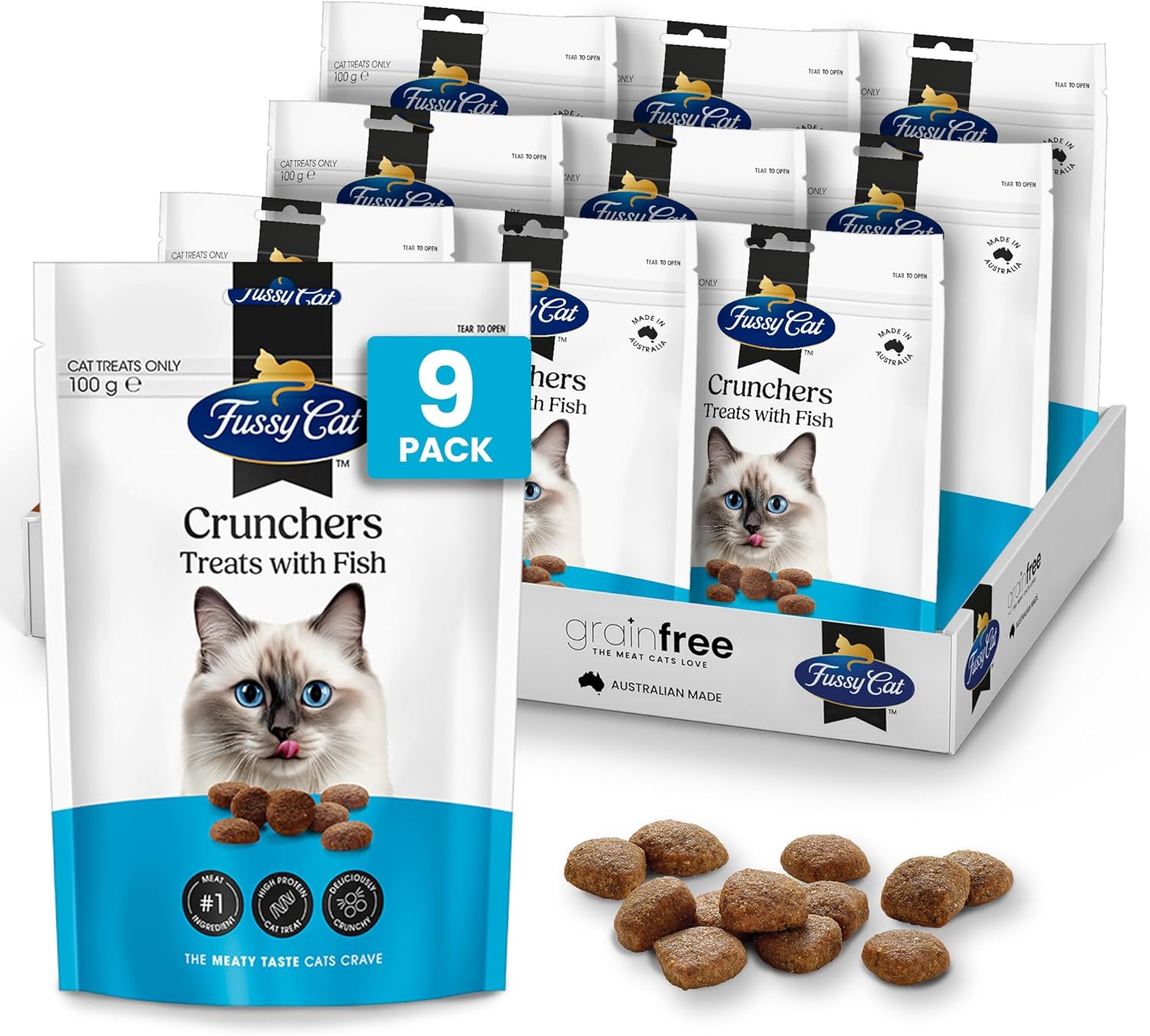 Fussy Cat - Fish Crunchers Cat Treats 100gX9 Pack