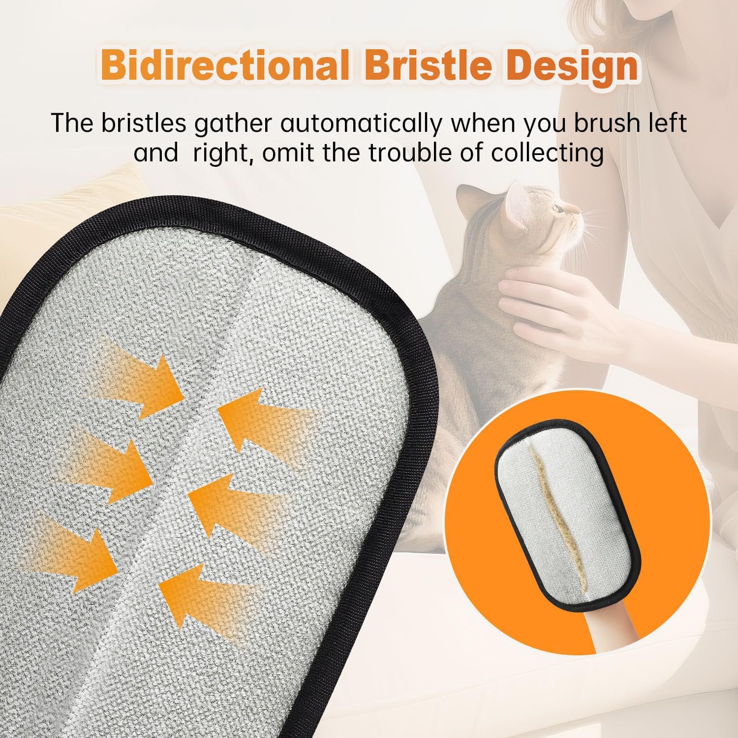 Pet grooming brush with bidirectional bristle design, showing how bristles gather automatically at Pet Servo