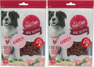 Two packages of 'It's Treatime' dog treats with a dog on the label at Pet Servo