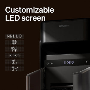 Customizable LED screen with text display on a black background at Pet Servo
