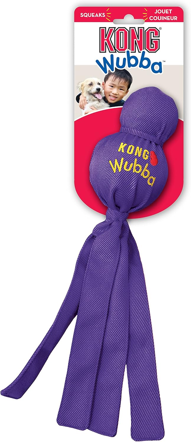 Purple KONG Wubba toy with a child and dog on the packaging at Pet Servo