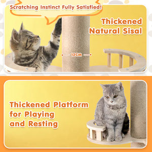Cat scratcher with text highlighting features on a yellow background at Pet Servo