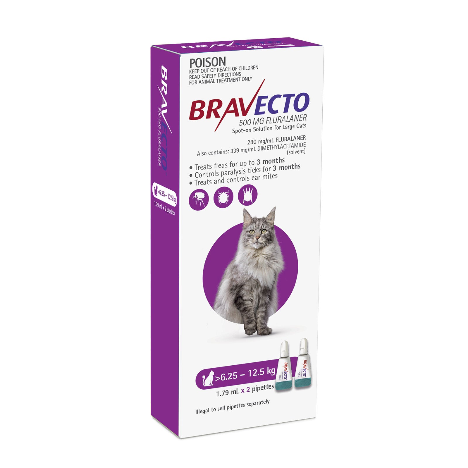 Bravecto - Plus for Large Cats 6.25 – 12.5 kg (Purple)