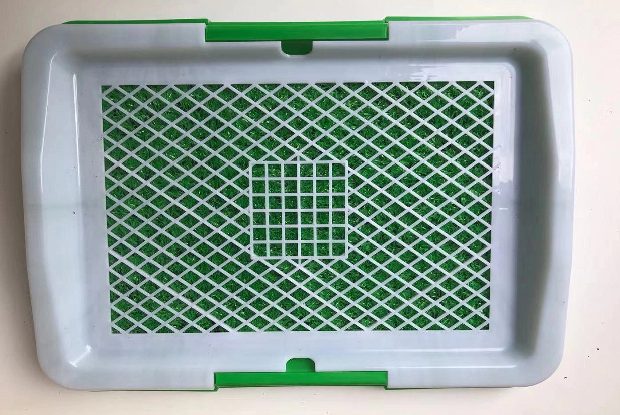 A rectangular plastic tray with a white outer frame and a green diamond-patterned center panel, photographed from above on a plain light background at Pet Servo