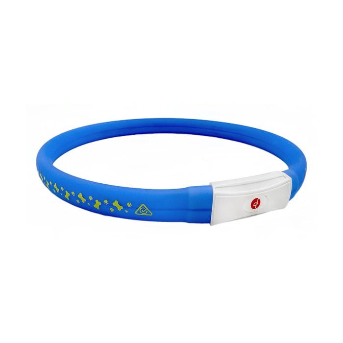 Blue and white bracelet with a red logo on a white background at Pet Servo