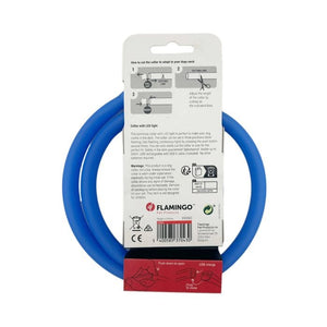 Blue dog collar with packaging on a white background