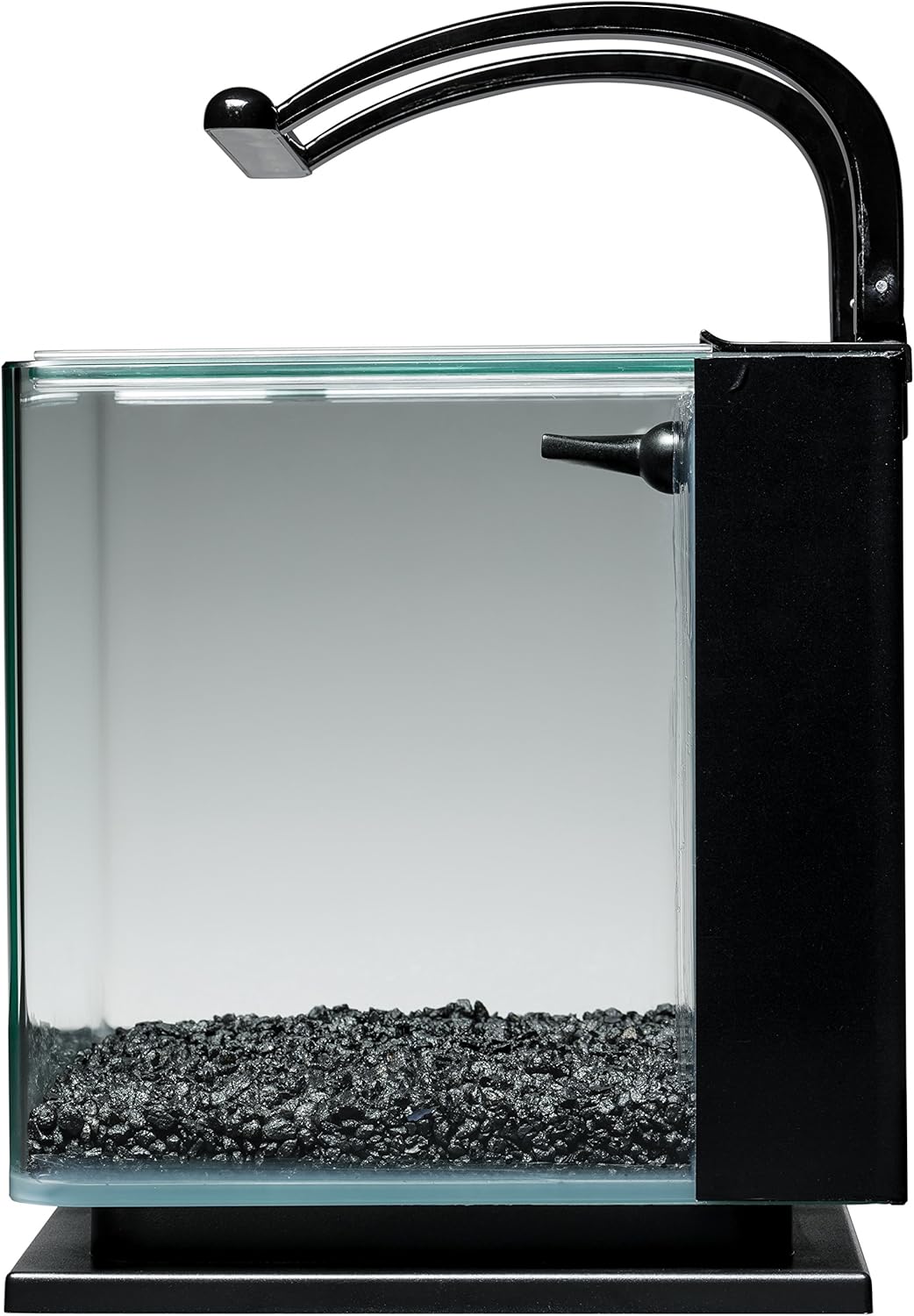 Small glass aquarium with black metal stand and handle on a white background at Pet Servo