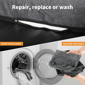 Cover with text 'Repair, replace or wash' and a person holding a towel next to a washing machine at Pet Servo