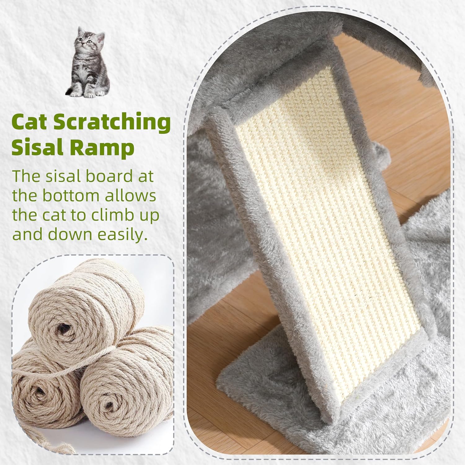 Cat scratching sisal ramp with sisal board and rolled sisal on a white background at Pet Servo