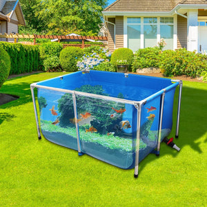 Portable fish tank with fish on a grassy lawn in front of a house at Pet Servo