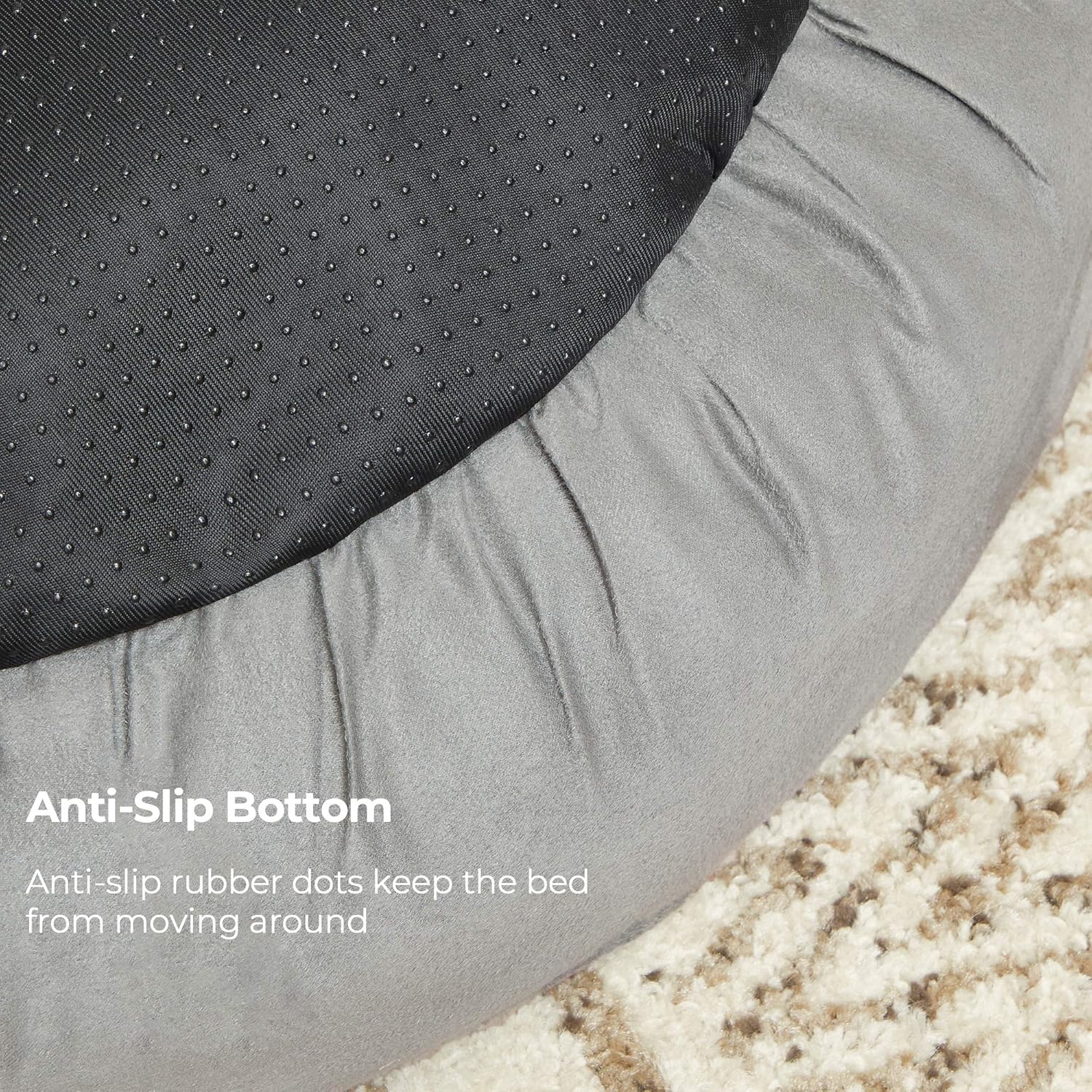 Gray mattress with anti-slip bottom on a carpeted floor at Pet Servo