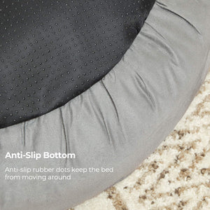 Gray mattress with anti-slip bottom on a carpeted floor at Pet Servo