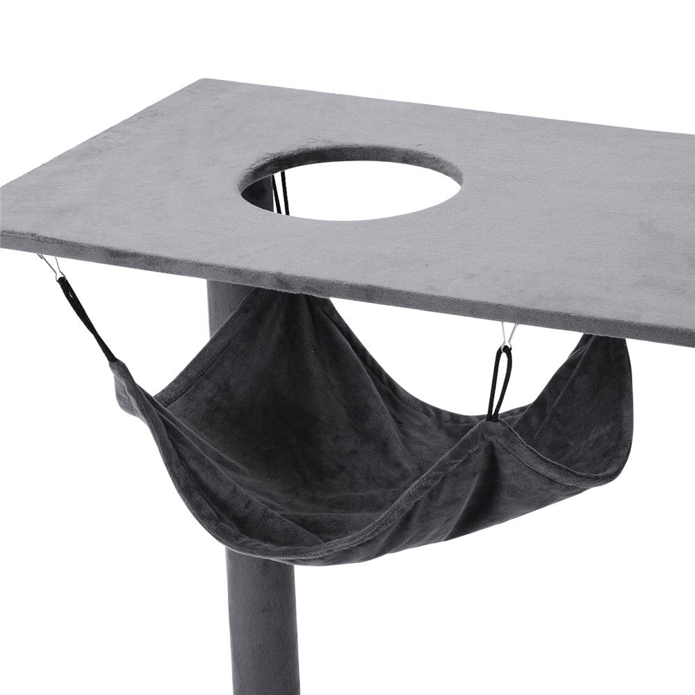 Black hammock chair hanging from a concrete platform on a white background at Pet Servo