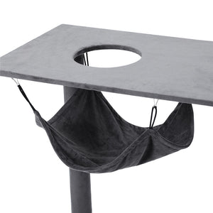 Black hammock chair hanging from a concrete platform on a white background at Pet Servo