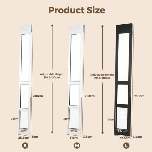 Measurement chart for pet doors with dimensions labeled at Pet Servo